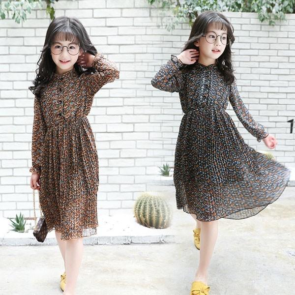 子供服 ワンピース キッズ 長袖 子供ドレス Dress 女の子 秋着 膝丈ワンピース 花柄 シフォン 韓国子供服 ジュニア カジュアル おしゃれ 可愛い 通学着 Y アユストア 通販 Yahoo ショッピング