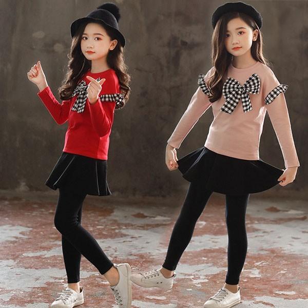 子供服 セットアップ キッズ 女の子 長袖 春秋 上下セット 韓国子供服 Tシャツ 蝶結び 長ズボン キュロット スカート 可愛い お出かけ おしゃれ 通学着 新品 Y アユストア 通販 Yahoo ショッピング