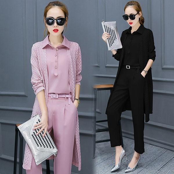 セットアップ レディース カジュアル 40代 秋 長袖 3点セット アウター シャツ シフォン 長ズボン フォーマル 大きいサイズ おしゃれ 通勤 大人 上品 着痩せ Y4509 アユストア 通販 Yahoo ショッピング