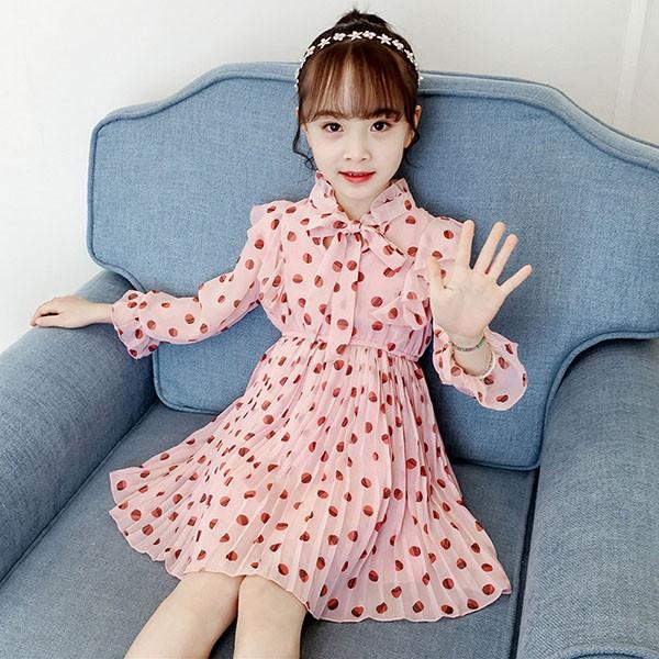 子供服 ワンピース キッズ 長袖 子供ドレス Dress 女の子 秋着 膝丈ワンピース シフォン ドット柄 韓国子供服 ジュニア カジュアル おしゃれ 可愛い 通学着 Y アユストア 通販 Yahoo ショッピング