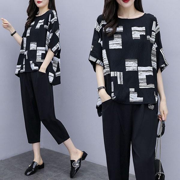 セットアップ レディース 夏 カジュアル 40代 きれいめ 大きいサイズ ブラウス 半袖 チェック柄 ガウチョパンツ フォーマル おしゃれ 通勤 大人 上品 着痩せ Ol Y アユストア 通販 Yahoo ショッピング