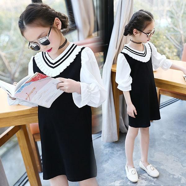 子供服 ワンピース キッズ 長袖 子供ドレス Dress 女の子 春秋 シャツワンピース 白 膝丈 Vネック 韓国子供服 ジュニア カジュアル おしゃれ 可愛い 通学着 新品 Y アユストア 通販 Yahoo ショッピング