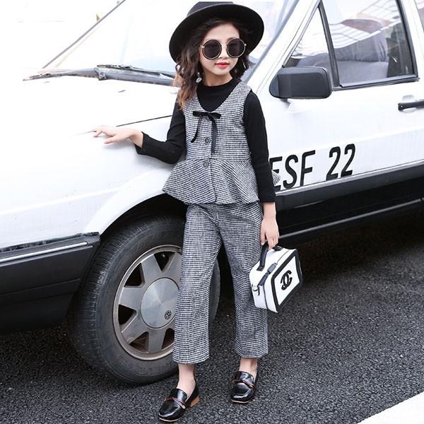 子供服 セットアップ キッズ 女の子 長袖 春秋 上下セット 韓国子供服 ジュニア ベスト Tシャツ 長ズボン チェック柄 カジュアル 可愛い おしゃれ 小学生 通学着 Y アユストア 通販 Yahoo ショッピング