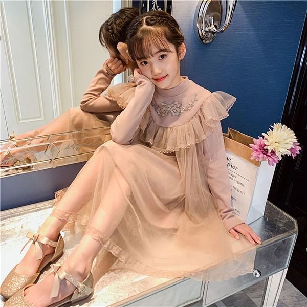 子供服 ワンピース キッズ 長袖 子供ドレス Dress 女の子 春秋 レースワンピース 膝丈 刺繍 韓国子供服 ジュニア カジュアル おしゃれ 可愛い 通学着 衣装 新品 Y アユストア 通販 Yahoo ショッピング