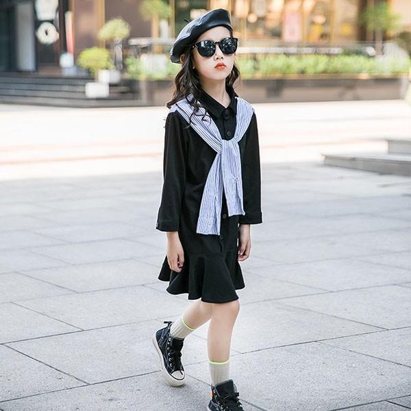 子供服 ワンピース キッズ 長袖 子供ドレス Dress 女の子 春秋 シャツワンピース 膝丈 無地 折り襟 韓国子供服 ジュニア カジュアル おしゃれ 可愛い 通学着 Y アユストア 通販 Yahoo ショッピング