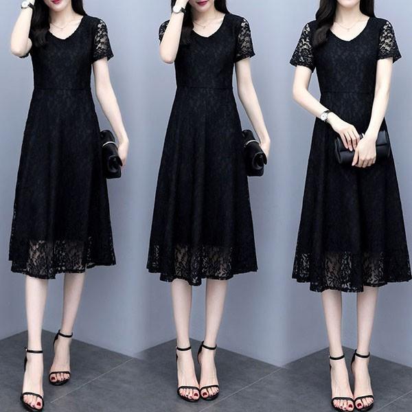 ワンピース レディース 40代 きれいめ 夏 レースワンピース 膝丈 半袖 丸首 無地 大きいサイズ パーティードレス おしゃれ 可愛い 大人 通勤 上品 着痩せ 新品 Y アユストア 通販 Yahoo ショッピング