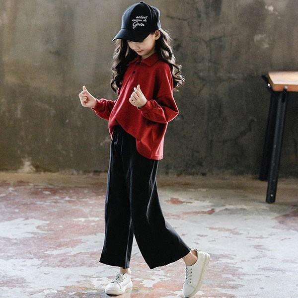 子供服 セットアップ キッズ 女の子 長袖 春秋 上下セット 韓国子供服 ジュニア Tシャツ ポロシャツ 折り襟 無地 長ズボン カジュアル 可愛い おしゃれ 通学着 Y アユストア 通販 Yahoo ショッピング