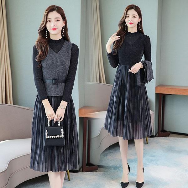 ワンピース レディース 40代 きれいめ 長袖 上品 秋冬 膝丈ワンピース 2点セット ベスト 大きいサイズ パーティードレス 韓国風 おしゃれ 通勤 着痩せ Ol 新品 Y アユストア 通販 Yahoo ショッピング