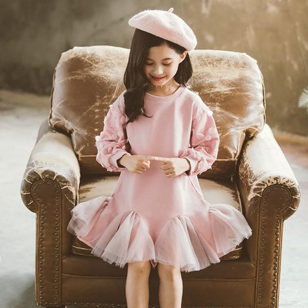 子供服 ワンピース キッズ 女の子 長袖 おしゃれ 秋冬 韓国子供服 ジュニア レースワンピース 膝丈 丸首 無地 子供ドレス Dress カジュアル 可愛い 通学着 新品 Y アユストア 通販 Yahoo ショッピング