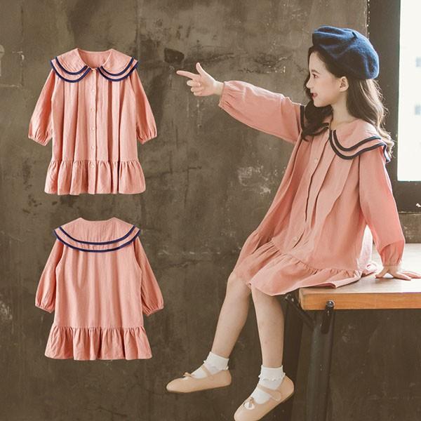 子供服 ワンピース キッズ 女の子 長袖 おしゃれ 春秋 韓国子供服 ジュニア 膝丈ワンピース 折り襟 無地 子供ドレス Dress カジュアル 女児 可愛い 通学着 新品 Y アユストア 通販 Yahoo ショッピング