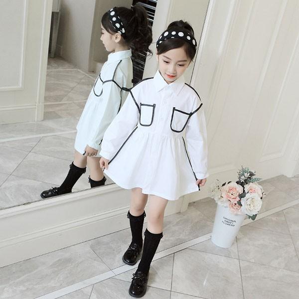 子供服 ワンピース キッズ 女の子 長袖 おしゃれ 春秋 韓国子供服 ジュニア シャツワンピース 膝丈 折襟 無地 子供ドレス Dress カジュアル 可愛い 通学着 新品 Y アユストア 通販 Yahoo ショッピング