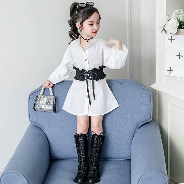 子供服 ワンピース キッズ 女の子 長袖 おしゃれ 春秋 韓国子供服 ジュニア シャツワンピース 膝丈 折襟 無地 子供ドレス Dress カジュアル 可愛い 通学着 新品 Y アユストア 通販 Yahoo ショッピング