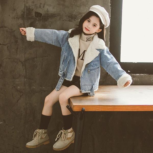 デニムジャケット キッズ 子供服 女の子 アウター 秋冬 裏起毛 厚手 冬コート ショート丈 ブルゾンジャケット 韓国子供服 ジュニア 防寒 暖かい おしゃれ 可愛い Y アユストア 通販 Yahoo ショッピング
