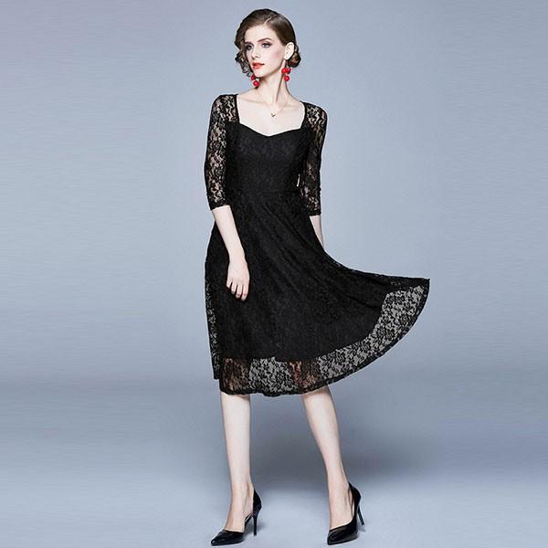 パーティードレス 結婚式 40代 代 ロング 袖あり 七分袖 韓国風 大きいサイズ フォーマルドレス レースワンピース お呼ばれ 二次会 披露宴 謝恩会 上品 着痩せ Y アユストア 通販 Yahoo ショッピング