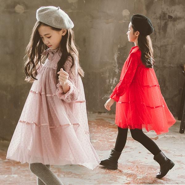 子供服 ワンピース キッズ 女の子 長袖 秋冬 裏起毛 レースワンピース 膝丈ワンピース 子供ドレス Dress 韓国子供服 ジュニア おしゃれ 可愛い 暖かい 通学着 Y アユストア 通販 Yahoo ショッピング