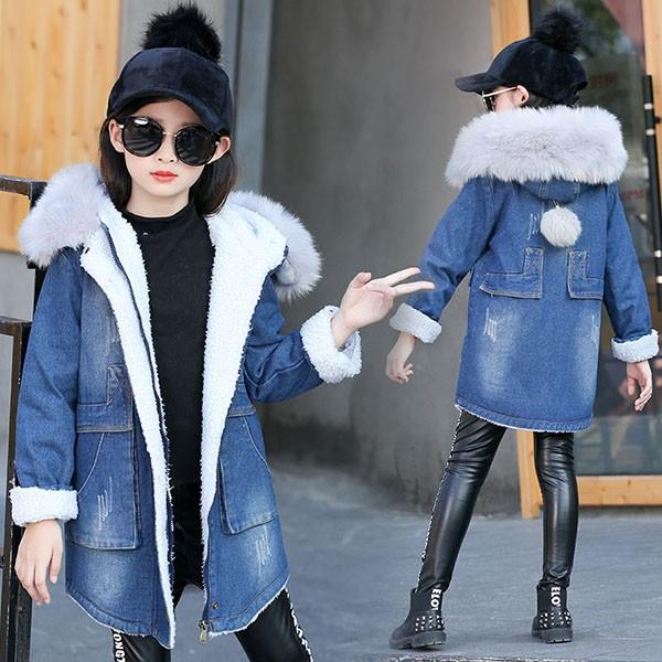 デニムコート キッズ 女の子 おしゃれ 子供服 冬服 アウター 裏起毛 ロングコート フード付き 冬コート 子供コート デニムジャケット 暖かい 防寒 通学着 新品 Y アユストア 通販 Yahoo ショッピング