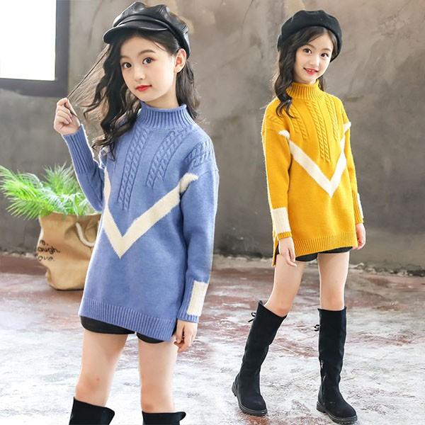 セーター キッズ 女の子 秋冬 ニットトップス 長袖 カットソー インナー タートルネック ロング丈 子供服 ベビー服 韓国子供服 ジュニア 暖かい 可愛い おしゃれ Y アユストア 通販 Yahoo ショッピング