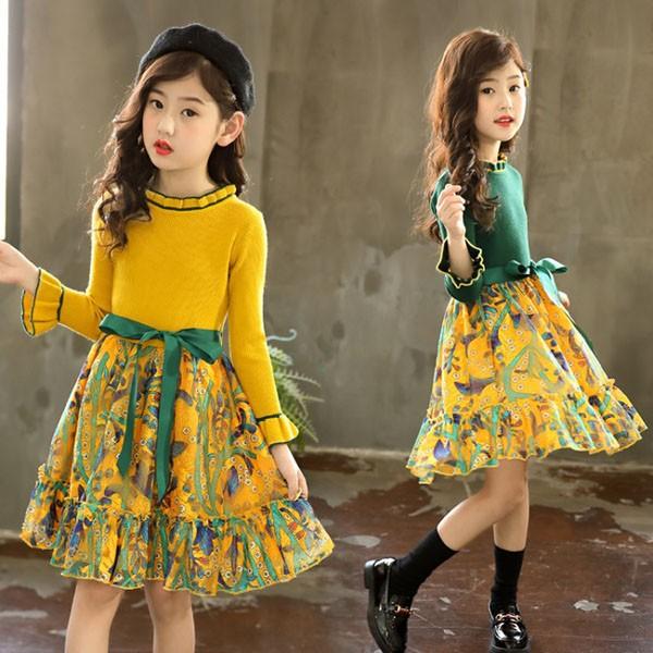 子供服 ワンピース 長袖 春秋 女の子 キッズワンピース ニットセーター シフォン リボン チュニック 子供ドレス ジュニア ベビー服 おしゃれ 可愛い 新品 160 Y アユストア 通販 Yahoo ショッピング