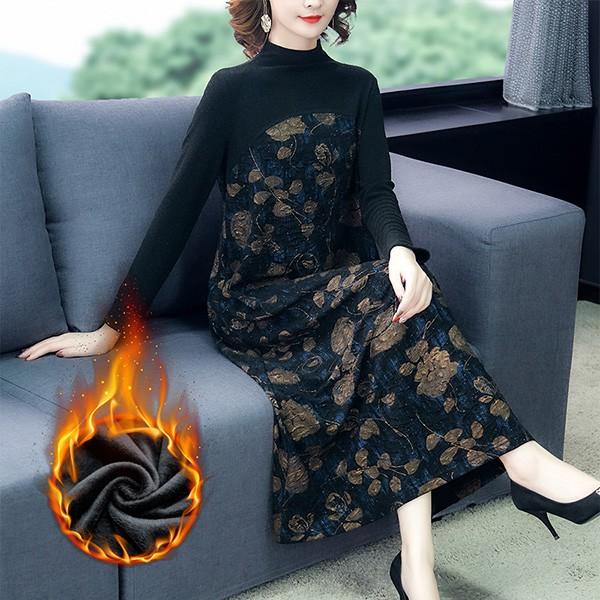 ワンピース レディース 40代 きれいめ 秋冬 厚手 長袖 上品 マキシワンピース 花柄 チュニック 大きいサイズ パーティードレス 韓国風 おしゃれ 着痩せ 新品 Y4526 アユストア 通販 Yahoo ショッピング