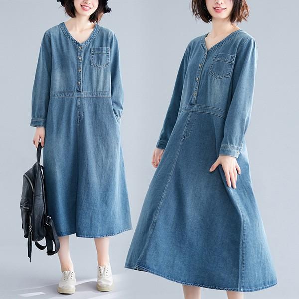 デニムワンピース レディース 40代 きれいめ 春秋 長袖 上品 マキシワンピース チュニック 大きいサイズ パーティードレス 韓国風 おしゃれ 着痩せ 通勤 新品 Y アユストア 通販 Yahoo ショッピング