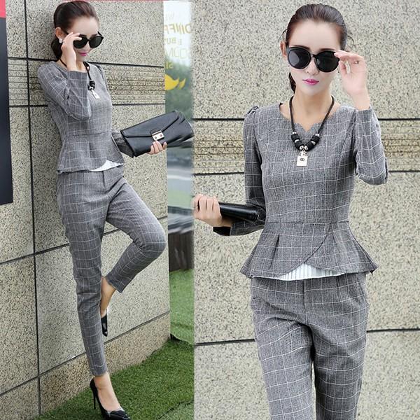セットアップ レディース 長袖 春秋 40代 フォーマル 2点セット トップス チェック柄 ロングパンツ パンツスーツ オフィス 大きいサイズ おしゃれ 着痩せ 通勤 Y アユストア 通販 Yahoo ショッピング