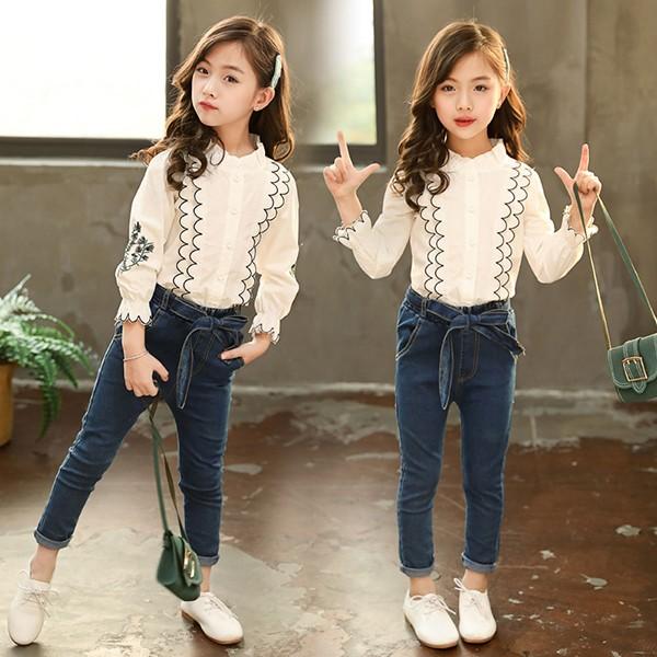 子供服 セットアップ キッズ 女の子 長袖 春秋 上下セット 2点セット シャツ ブラウス デニムパンツ ロングパンツ ジュニア おしゃれ 可愛い 新品 150cm 160cm :y453115:アユストア - 通販 - Yahoo!ショッピング 子供服 セットアップ キッズ 女の子 長袖 春秋 上下セット 2点セット シャツ ブラウス デニムパンツ ロングパンツ ジュニア おしゃれ 可愛い 新品 150cm 160cm :y453115:アユストア - 通販 - Yahoo!ショッピング