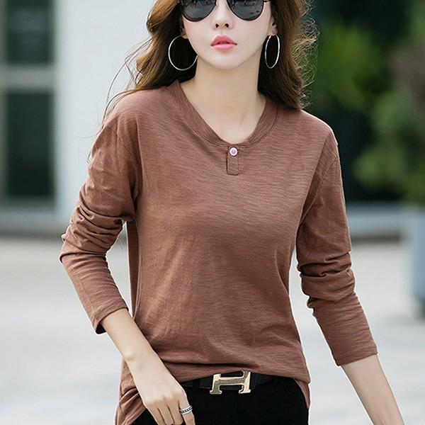 Tシャツ レディース 長袖 韓国風 春秋 おしゃれ トップス Uネック Tシャツ ロングt 綿 無地 きれいめ ゆったり カジュアル 大きいサイズ 大人 通勤 着痩せ 新品 Y アユストア 通販 Yahoo ショッピング