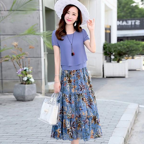 セットアップ レディース 春夏 40代 30代 半袖 カジュアル 2点セット トップス シフォン 花柄スカート ロング丈 大きいサイズ おしゃれ 通勤 着痩せ 上品 新品 Y アユストア 通販 Yahoo ショッピング