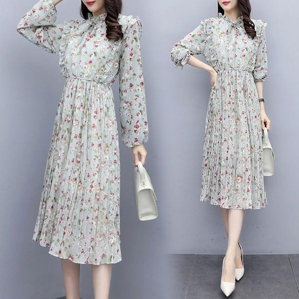 ワンピース レディース 40代 春秋 きれいめ 長袖 シフォンワンピース 花柄 ロング チュニック 大きいサイズ 体型カバー 韓国風 おしゃれ 着痩せ 上品 通勤 新品 Y アユストア 通販 Yahoo ショッピング