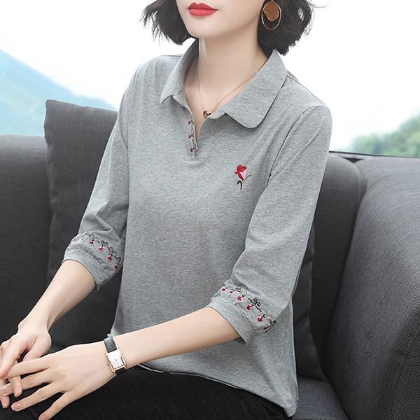 Tシャツ レディース 七分袖 韓国風 春秋 おしゃれ トップス 刺繍 Tシャツ ポロシャツ きれいめ 40代 ゆったり カジュアル 大きいサイズ 大人 通勤 着痩せ 新品 Y アユストア 通販 Yahoo ショッピング