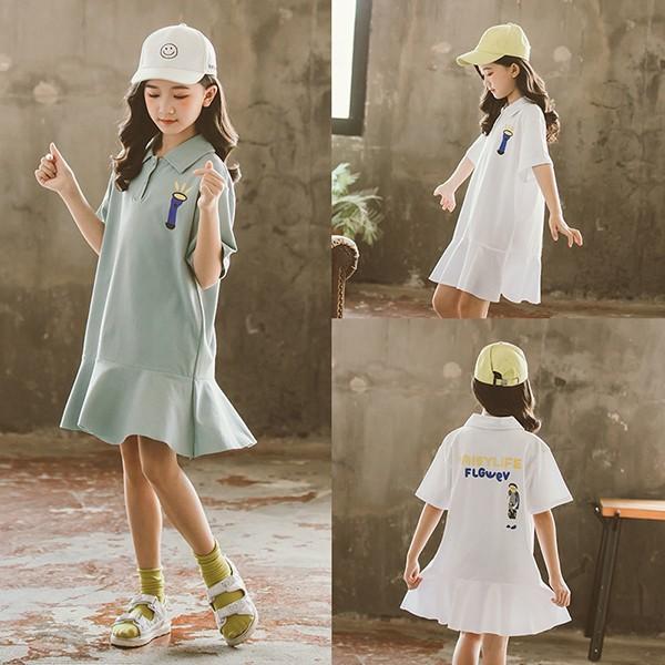 子供服 ワンピース 半袖 春夏 女の子 キッズワンピース ロングtシャツ 折り襟 チュニック 子供ドレス ジュニア おしゃれ 可愛い 涼しい 薄手 新品 150cm 160cm Y アユストア 通販 Yahoo ショッピング