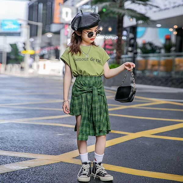 子供服 セットアップ キッズ 女の子 半袖 春夏 2点セット 上下セット Tシャツ 薄手 膝丈スカート チェック柄 おしゃれ カジュアル 涼しい 可愛い 新品 150 160 Y アユストア 通販 Yahoo ショッピング