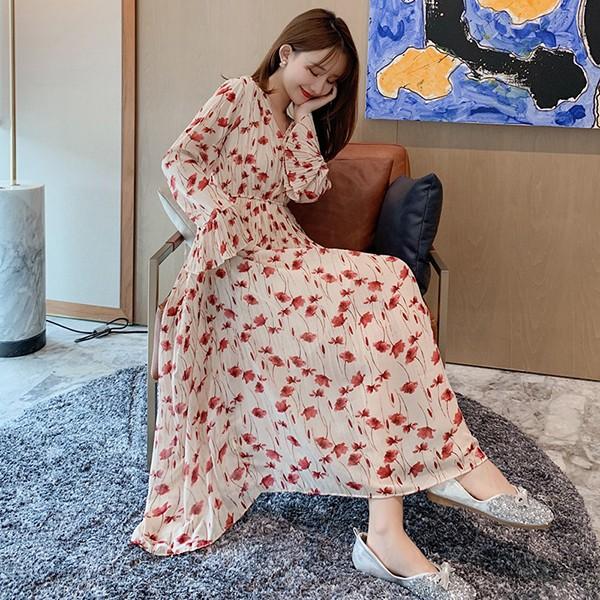 ワンピース レディース 40代 春秋 きれいめ 長袖 シフォンワンピース ロング 花柄 チュニック 大きいサイズ パーティードレス 韓国風 おしゃれ 着痩せ 上品 新品 Y アユストア 通販 Yahoo ショッピング