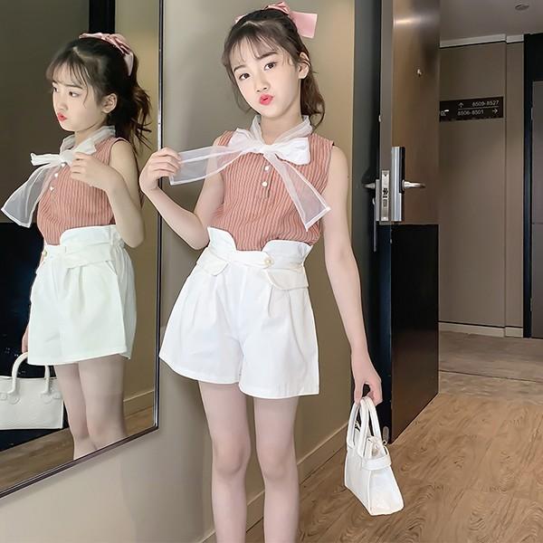 子供服 セットアップ キッズ 女の子 ノースリーブ 春夏 2点セット 上下セット Tシャツ 蝶結び 薄手 ショートパンツ ジュニア おしゃれ 可愛い カジュアル 新品 Y アユストア 通販 Yahoo ショッピング