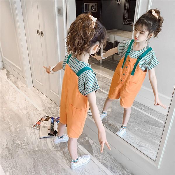 子供服 セットアップ キッズ 女の子 春夏 2点セット 上下セット Tシャツ 半袖 ストライプ ショートパンツ サロペット ジュニア おしゃれ 可愛い カジュアル 新品 Y4536 アユストア 通販 Yahoo ショッピング