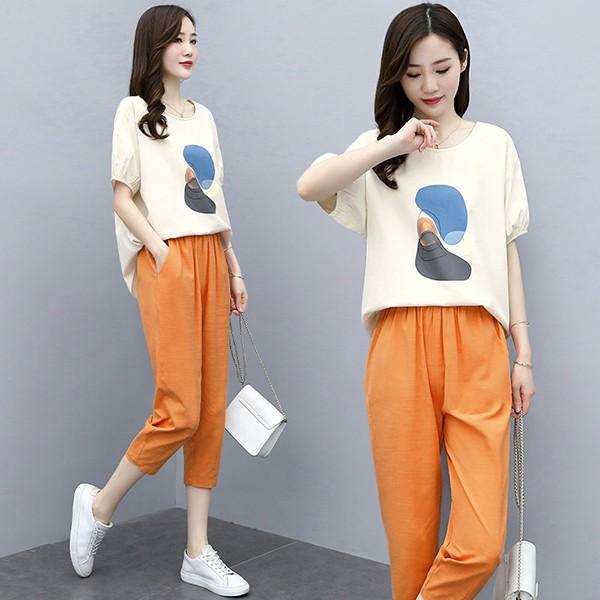 セットアップ レディース 夏 カジュアル 40代 30代 韓国風 2点セット 上下セット Tシャツ 半袖 綿麻 七分丈パンツ 運動着 大きいサイズ おしゃれ 着痩せ 新品 Y4534 アユストア 通販 Yahoo ショッピング
