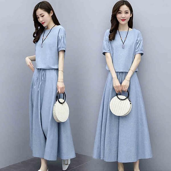 セットアップ レディース 夏 カジュアル 40代 30代 韓国風 2点セット 上下セット Tシャツ 半袖 綿麻 スカート ロング丈 大きいサイズ おしゃれ 着痩せ 通勤 新品 Y4535 アユストア 通販 Yahoo ショッピング