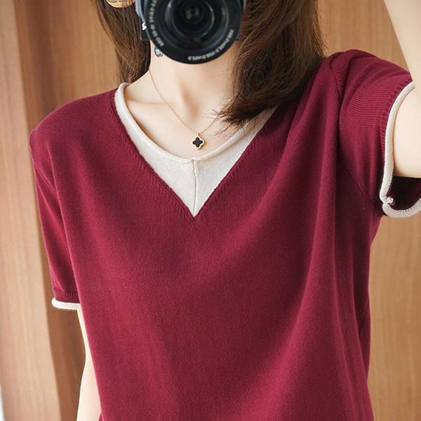 Tシャツ レディース 半袖 韓国風 夏新作 ロング おしゃれ ニットトップス 半袖tシャツ Vネック 40代 きれいめ カジュアル 体型カバー 大きいサイズ 着痩せ 新品 Y アユストア 通販 Yahoo ショッピング
