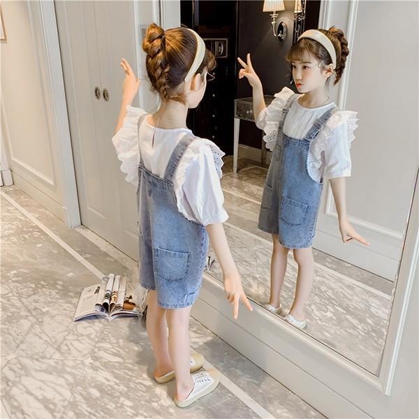 子供服 セットアップ キッズ 女の子 春夏 2点セット 上下セット ブラウス 半袖 デニムパンツ サロペット ジュニア おしゃれ 可愛い カジュアル 小学生 新品 150 Y アユストア 通販 Yahoo ショッピング