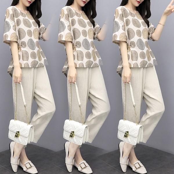 セットアップ レディース 夏 カジュアル 40代 30代 韓国風 上下セット Tシャツ 半袖 綿麻 ガウチョパンツ きれいめ 大きいサイズ おしゃれ 着痩せ 通勤 Ol 新品 Y アユストア 通販 Yahoo ショッピング