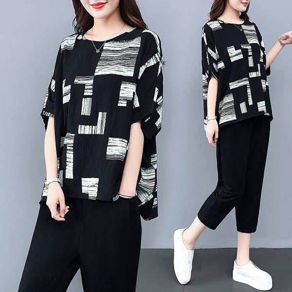 セットアップ レディース 夏 カジュアル 40代 30代 韓国風 上下セット Tシャツ 半袖 ロング 七分丈パンツ きれいめ 大きいサイズ おしゃれ 着痩せ 通勤 Ol 新品 Y454211 アユストア 通販 Yahoo ショッピング