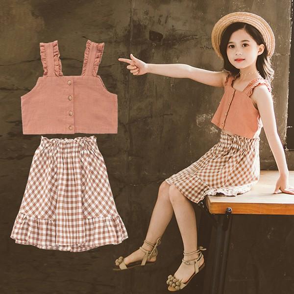 子供服 セットアップ キッズ 女の子 夏 2点セット 上下セット トップス キャミソール スカート チェック柄 ジュニア おしゃれ 可愛い カジュアル 小学生 新品 Y アユストア 通販 Yahoo ショッピング