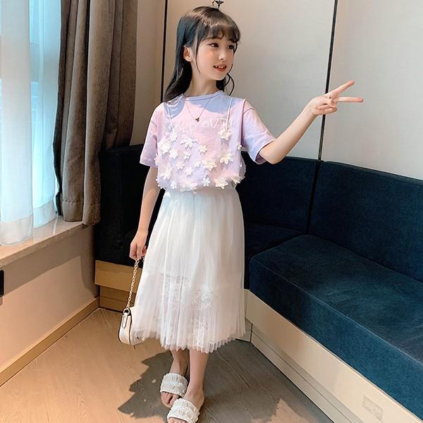 子供服 セットアップ キッズ 女の子 夏 2点セット 上下セット Tシャツ 半袖 レーススカート ロング ジュニア おしゃれ 可愛い カジュアル 小学生 新品 150 160 Y アユストア 通販 Yahoo ショッピング