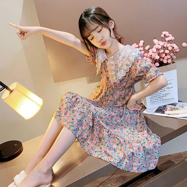 ワンピース キッズ 子供服 女の子 夏 キッズワンピース 半袖ワンピース 花柄 折り襟 子供ドレス ジュニア 子ども お姫様 おしゃれ 可愛い カジュアル 新品 150cm Y4544 アユストア 通販 Yahoo ショッピング