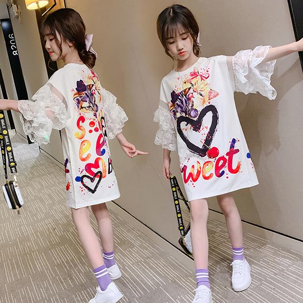 ワンピース キッズ 子供服 女の子 夏 キッズワンピース 半袖ワンピース ロングtシャツ 子供ドレス ジュニア 子ども お姫様 おしゃれ 可愛い カジュアル 新品 Y4545 アユストア 通販 Yahoo ショッピング
