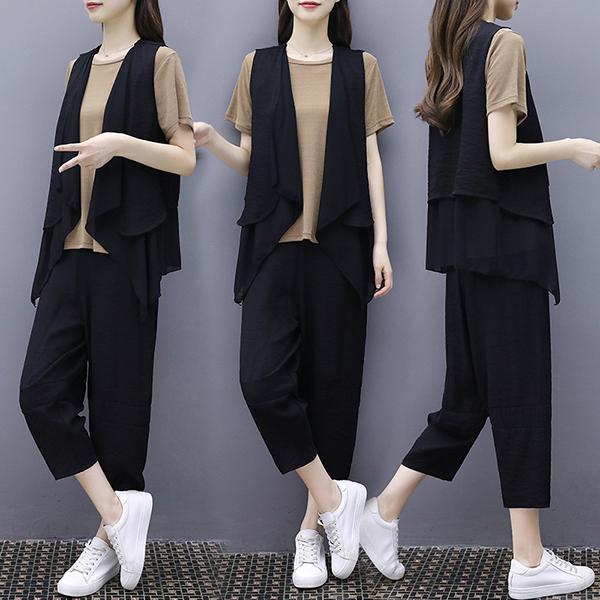 セットアップ レディース 夏 40代 代 コーデ カジュアル 3点セット 半袖tシャツ ベスト ガウチョパンツ 大きいサイズ 韓国風 おしゃれ 着痩せ 通勤 上品 新品 Y アユストア 通販 Yahoo ショッピング