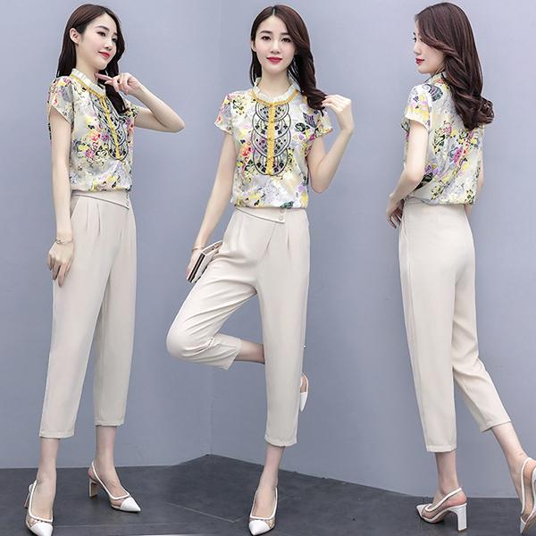 セットアップ レディース 夏 40代 代 コーデ カジュアル ブラウス シャツ 半袖 ガウチョパンツ シフォン 大きいサイズ 韓国風 おしゃれ 着痩せ 通勤 上品 新品 Y アユストア 通販 Yahoo ショッピング