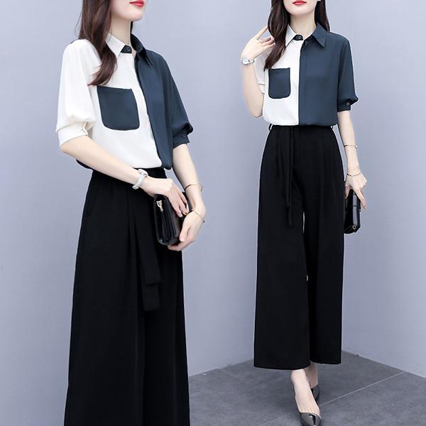 セットアップ レディース 夏 40代 代 コーデ カジュアル ブラウス シャツ 半袖 ガウチョパンツ シフォン 大きいサイズ 韓国風 おしゃれ 着痩せ 通勤 上品 新品 Y アユストア 通販 Yahoo ショッピング