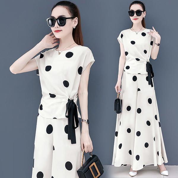 セットアップ レディース 夏 40代 代 コーデ カジュアル Tシャツ 半袖 ドット柄 長ズボン ガウチョパンツ 大きいサイズ 韓国風 おしゃれ 着痩せ 通勤 Ol 上品 Y アユストア 通販 Yahoo ショッピング