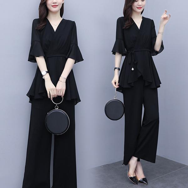 セットアップ レディース 夏 40代 代 コーデ カジュアル ブラウス Vネック 半袖 ガウチョパンツ シフォン 大きいサイズ 韓国風 おしゃれ 着痩せ 通勤 上品 Ol Y アユストア 通販 Yahoo ショッピング